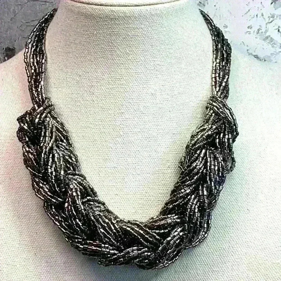 Vintage Silver Seed Bead Necklace Statement Piece - Picture 1 of 3
